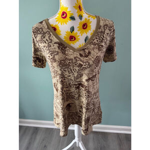 Women's LuLaRoe Christy Tee XS Beige Brown Map Print Top